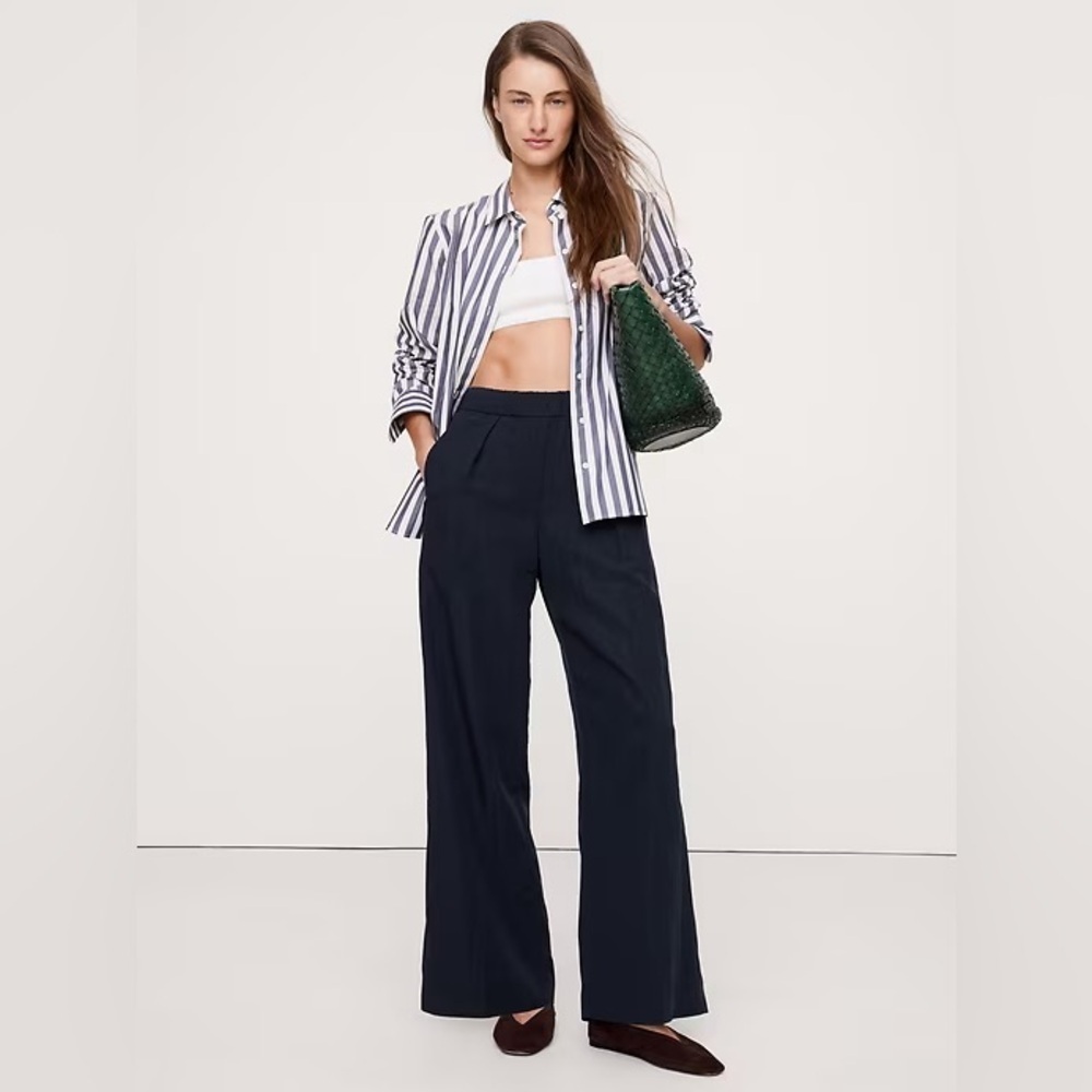 NEW! Banana Republic Black Mid-Rise Wide-Leg Drapey Pull-On Pant 826497 🖥️4️⃣